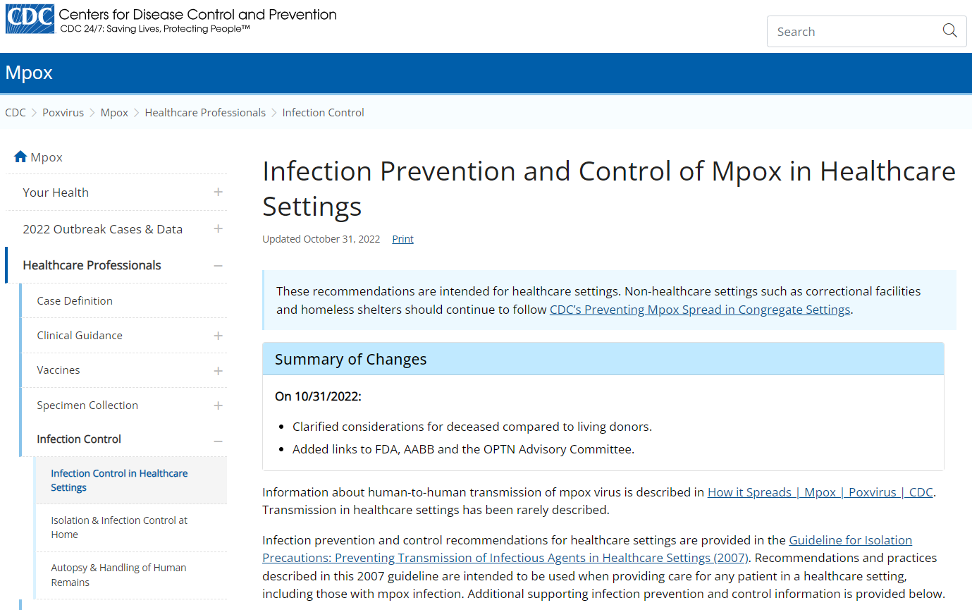 Factsheet: Infection Prevention And Control Of Mpox In Healthcare ...